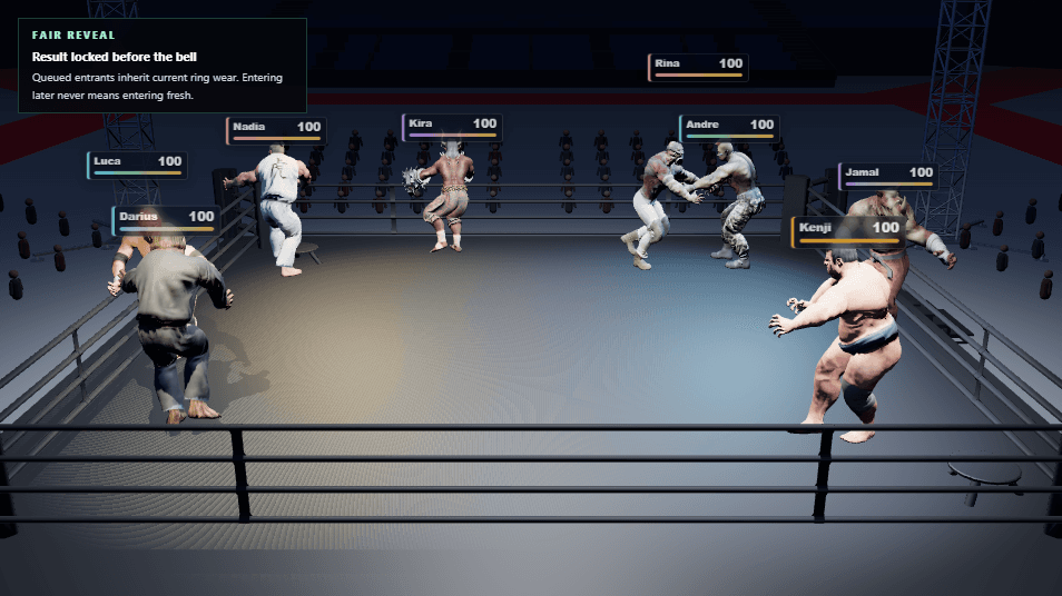 DraftFate Arena battle royal with live wrestlers and health meters
